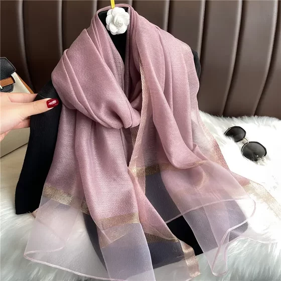 Solid Color Mulberry Silk Wool Scarf for Women, Thin Shawl, Long Silk Scarf, Fashionable and Versatile for Spring and Autumn, Gauze Scarf Gift