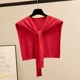 White Striped Knitted Shawl with Knot, Korean Style Versatile Decorative Fake Collar Scarf for Women, Suitable for Spring, Summer, and Autumn