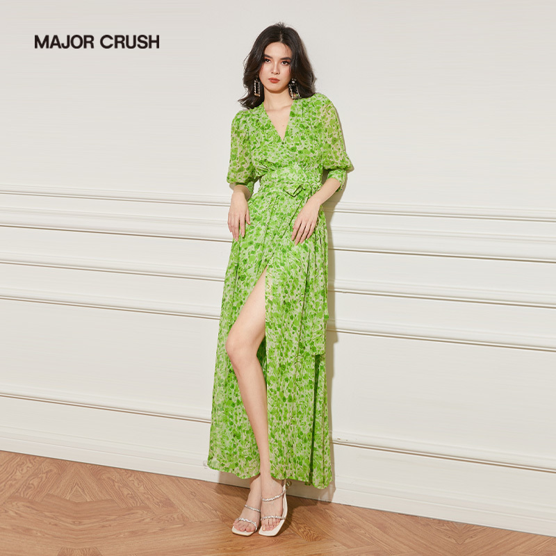 Major Crush French Elegant Green Floral Dress Slimming and Age-Reducing Long Dress Vacation Style 2709-2 Major Crush French Elegant Green Floral Dress Slimming and Age-Reducing Long Dress Vacation Style 2709-2