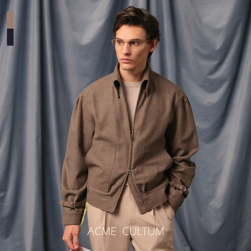 Acme Cultum Wool Flannel Ruched One-Collar A2 Pilot Executive Short Jacket for Men Winter Acme Cultum Wool Flannel Ruched One-Collar A2 Pilot Executive Short Jacket for Men Winter