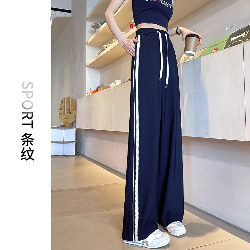 2026 Summer New Style Two-Way Wear Striped Sports Pants for Women, Thin Loose Straight Wide-Leg Pants, American Style Jogger Pants, Quick-Drying