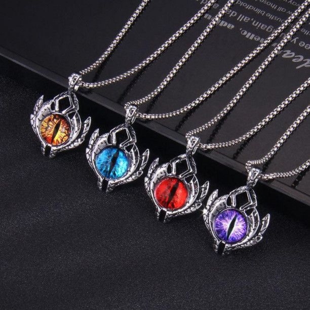Devil's Eye Necklace European and American Style Evil Men's Titanium Steel Luminous Eye Alternative Trendy Hip-Hop Jewelry Personality