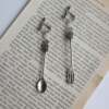 The Myth of Cupid, Ni Hongjie's Same Style, Retro Knife and Fork, Antique Silver Earrings, Ear Clips, Spoon and Fork, Fun Earrings