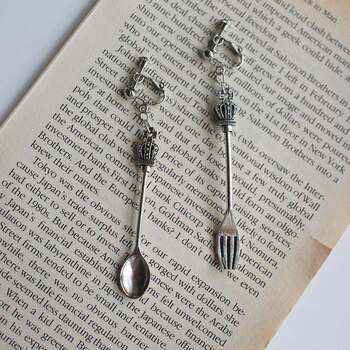 The Myth of Cupid, Ni Hongjie's Same Style, Retro Knife and Fork, Antique Silver Earrings, Ear Clips, Spoon and Fork, Fun Earrings