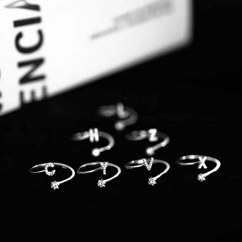 26 Letter Rings for Women, Silver, Light Luxury, Exquisite Design, Niche Style, Open Ring, Index Finger, Fashionable, Unique, Plain Ring