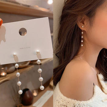 Shell Pearl Earrings 2023 New Trendy Long Style Back-Hanging Earrings Back-Hanging Ear Studs S925 Silver Needle Earrings Qizhen