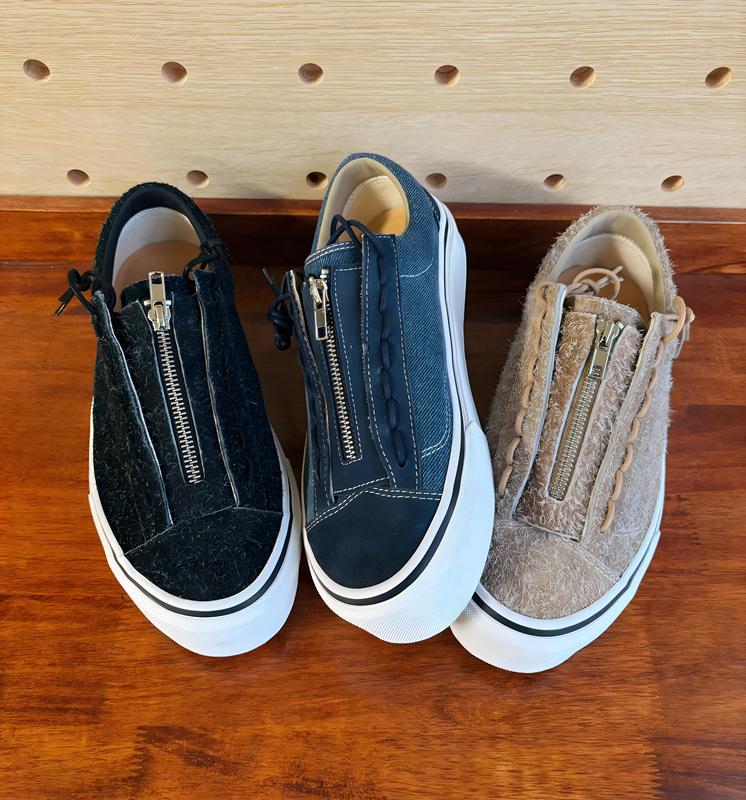 Thawanda Men's and Women's Thick-Soled Low-Top Suede Cowhide Japanese-Style Zipper Vulcanized Shoes with Cork Layer Sole