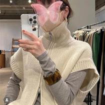 New high-end Japanese niche retro autumn new zipper turtleneck sleeveless wool knitted vest vest sweater