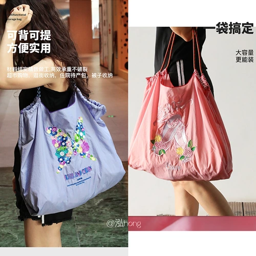 Большой японский нейлоновый шоппер, сумка на одно плечо, с вышивкой