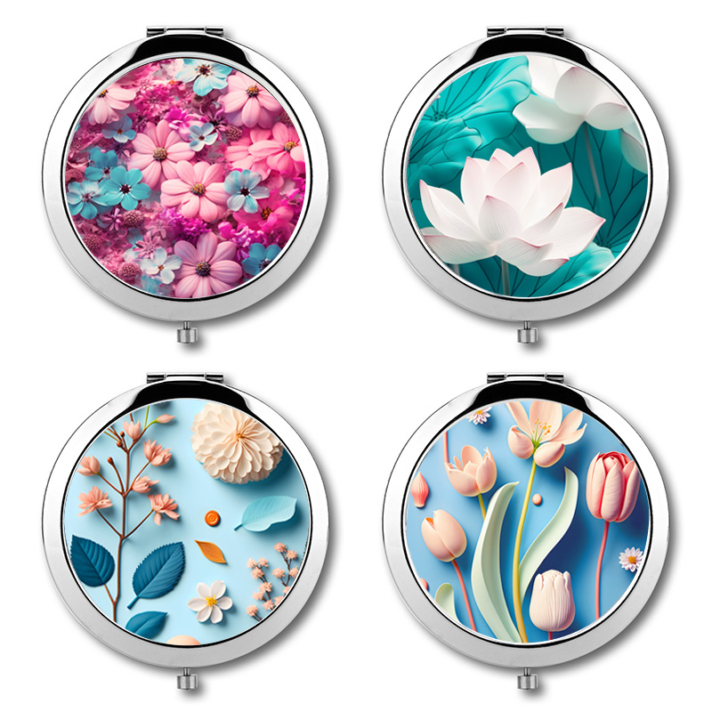 Tulip Small Mirror Round Carry-on Makeup Mirror Round Double Mirror Portable Pocket Mirror Student Small Mirror-Taobao