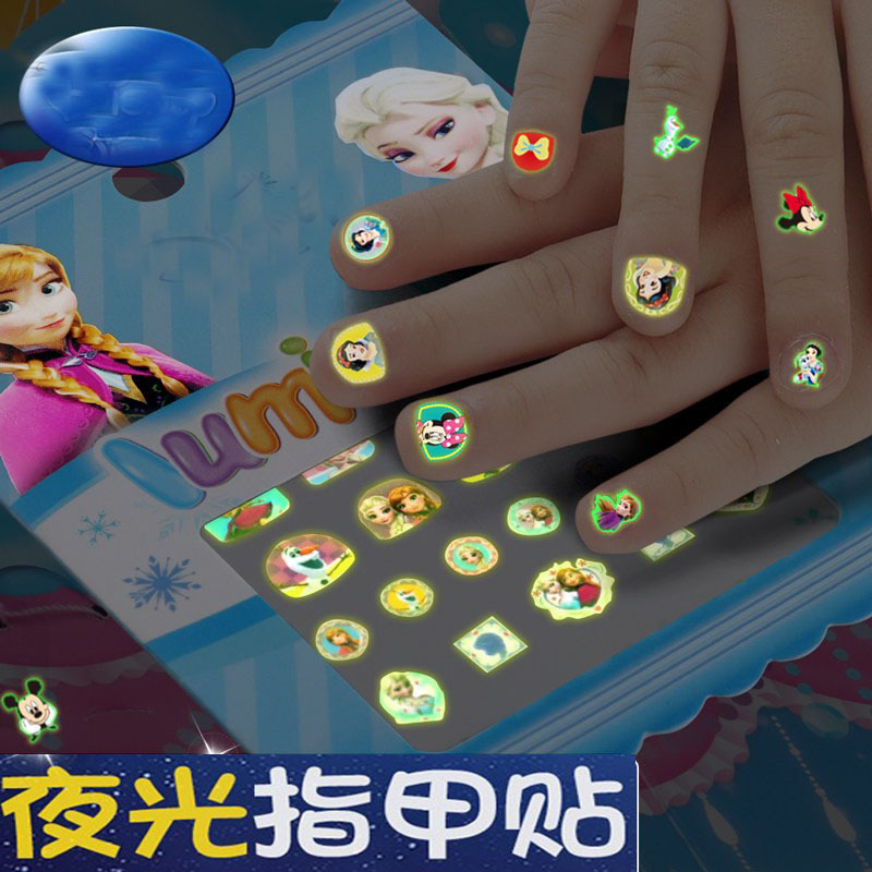 Fairy Rhyme Luminous Nail Stickers for Children Girls Waterproof Long-Lasting Frozen Snow White Nail Art Stickers Baby Stickers Fluorescent Cute Cartoon Tattoo Stickers Fresh Style