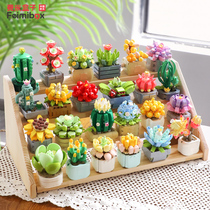 Fermi succulent building blocks flower plants potted bouquets small ornaments small particles educational assembling toys birthday gifts