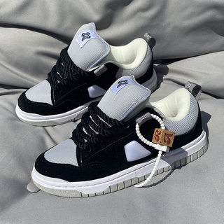 Wanshi vans bread shoes black low-top thick tongue fat shoes men and women shoes large size sports and leisure skateboard shoes