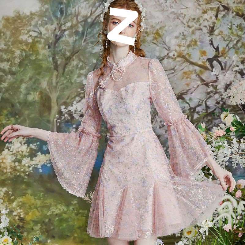 Spring New Retro Improved Cheongsam Dress Women's Slim-fit F