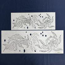 Sashiko embroidery template lotus playing with fish embroidery drawing soft template washable and reusable