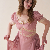 LaceMade Plus Size Womens Clothing Summer Poem French Retro Romantic High-Quality Two-Wear Lace Dress