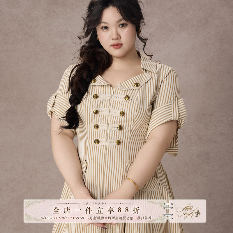 Lacemade Plus Size Women's Clothing Napoleon Nautical French Retro Striped Shirt Dress Long Plus Size Dress Lacemade Plus Size Women's Clothing Napoleon Nautical French Retro Striped Shirt Dress Long Plus Size Dress