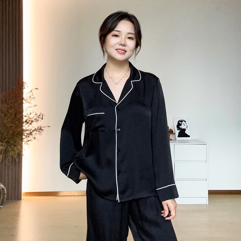 Qingshanjia Double-Sided Satin Brand Fabric | 22 Momme Silk Pajama Set with Anti-Bump Chest Pad Loungewear for Women