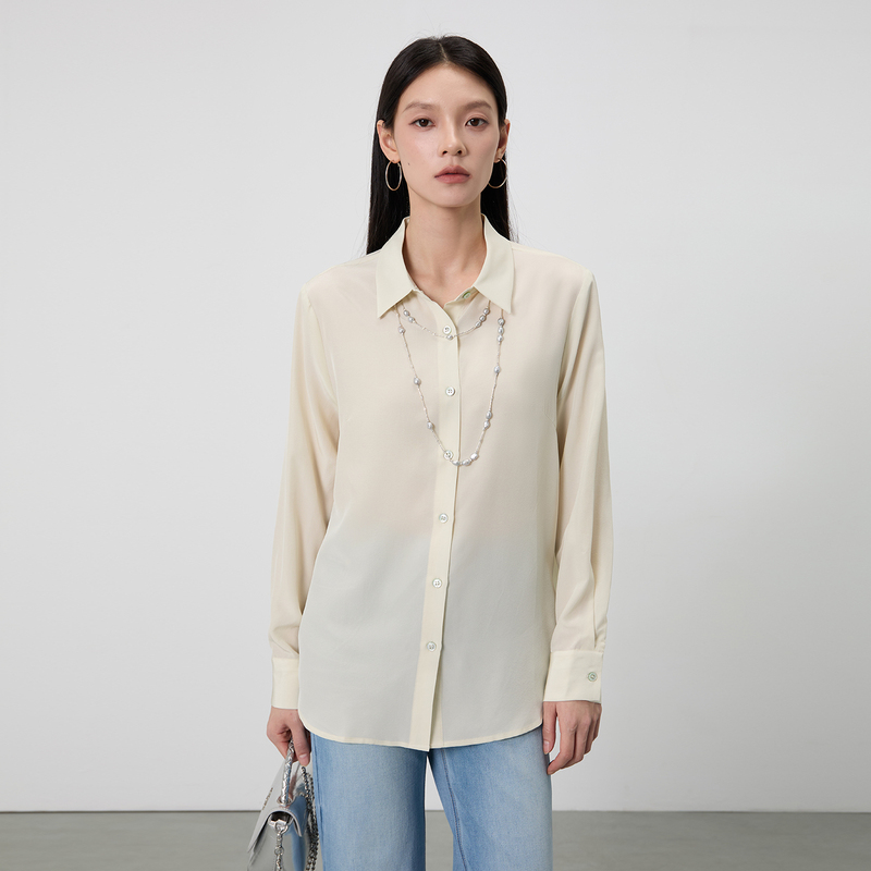 Qingshanjia Women's Silk Shirt 100% Mulberry Silk Crepe De Chine Shirt High-Quality Versatile Classic Top Qingshanjia Women's Silk Shirt 100% Mulberry Silk Crepe De Chine Shirt High-Quality Versatile Classic Top