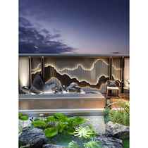 Custom brushed rose gold stainless steel screen partition metal landscape painting hotel outdoor rockery lighting background wall