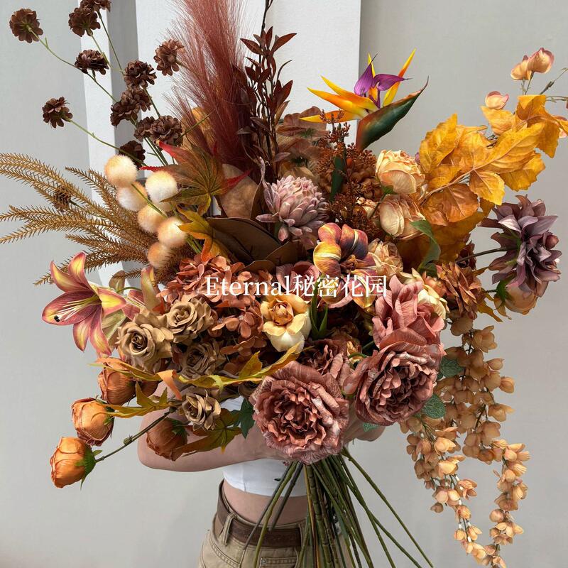 【10 Pieces with Free Shipping】Jinhua Jindong Secret Flower House Crafts Co., Ltd. Earth Tones Coffee Color Autumn Orange Imitation