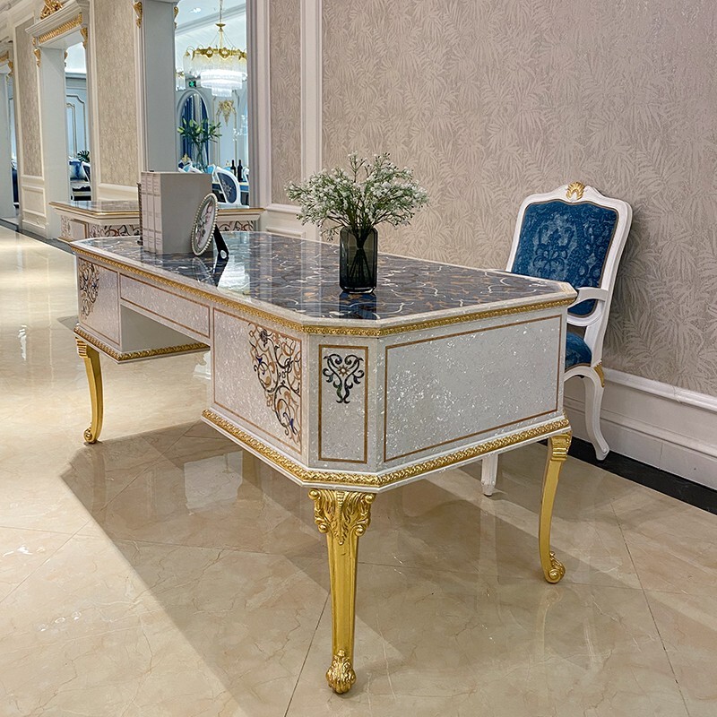Alexander European Style Luxury Desk French Shell Inlaid Parquet Writing Desk Villa Mansion Club Computer Desk