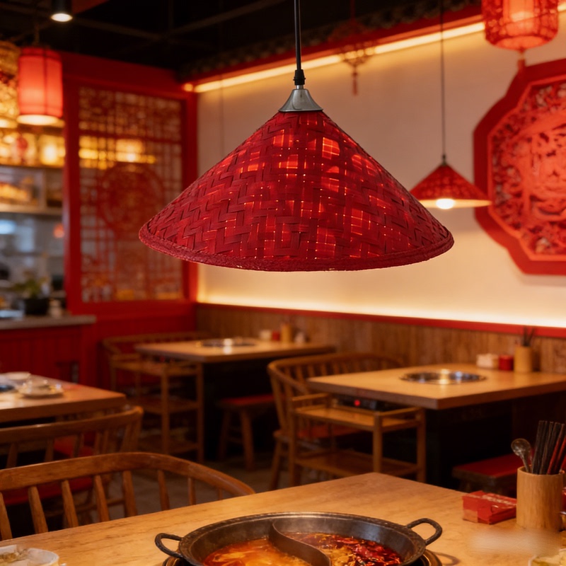Creative Bamboo Weaving New Chinese-Style Commercial Lampshade Hot Pot Restaurant Retro Pastoral Style Barbecue Bar Atmosphere Decoration Pendant Light