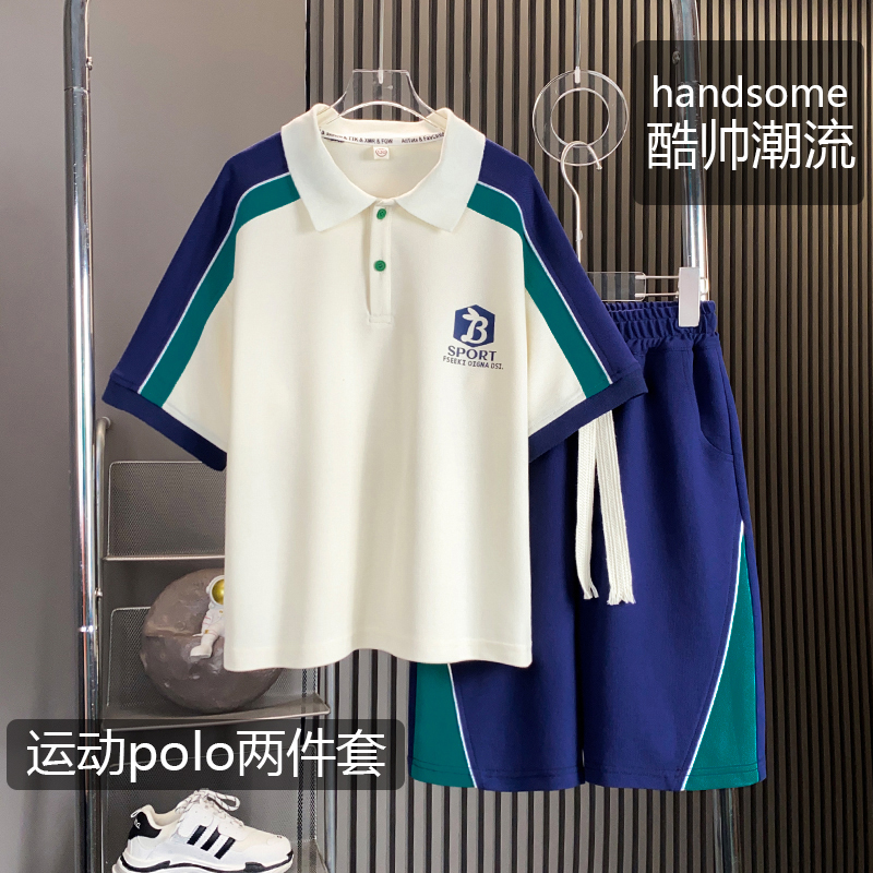 <!--青少年男装帅气学生潮流套装痞帅潮流大童夏季运动短袖短裤一整套-->