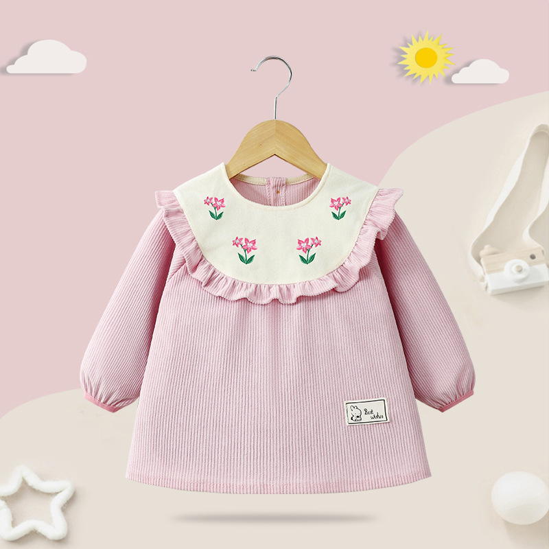 Baby girl smock outer wear princess skirt autumn and winter baby children's meal pocket for eating waterproof anti-dirty reverse wearing bib apron