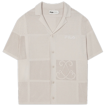 FILA official mens woven cardigan 2024 summer new fashion loose lapel short-sleeved sweater trendy