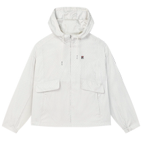 FILA Official Womens Woven Jacket 2024 Autumn New Fashion Simple Casual Loose Hooded Top