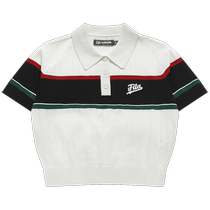 FILA FUSION Fila trendy brand womens knitted shirt 2024 autumn new fashion contrast color short-sleeved lapel top