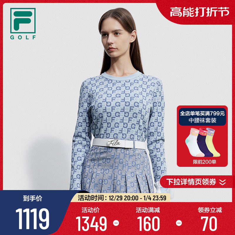 FILA File Official Women's Woven Shirts 2023 Winter Base Full Print Golf Sport Round Collar Sweaters-Taobao