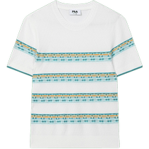 FILA official womens knitted sweater 2024 summer new contrast stripe decoration casual short-sleeved top