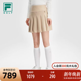 FILA 斐乐官方女士皮裙2024冬季新款高尔夫运动短裙百褶裙半身裙