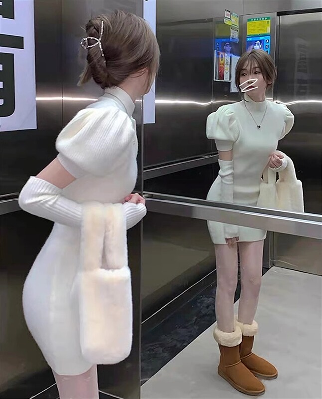 2026 New Style Petite White Knitted Dress for Women, Autumn and Winter Inner Layer Sweater Dress, Sexy Bodycon Skirt 2026 New Style Petite White Knitted Dress for Women, Autumn and Winter Inner Layer Sweater Dress, Sexy Bodycon Skirt
