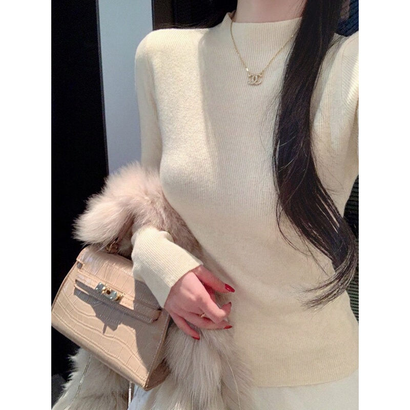 Apricot-Colored Half-Turtleneck Knit Sweater for Women, Autumn/Winter 2026 New Style, Chanel-Inspired Inner Layer, Slim-Fit Top Apricot-Colored Half-Turtleneck Knit Sweater for Women, Autumn/Winter 2026 New Style, Chanel-Inspired Inner Layer, Slim-Fit Top
