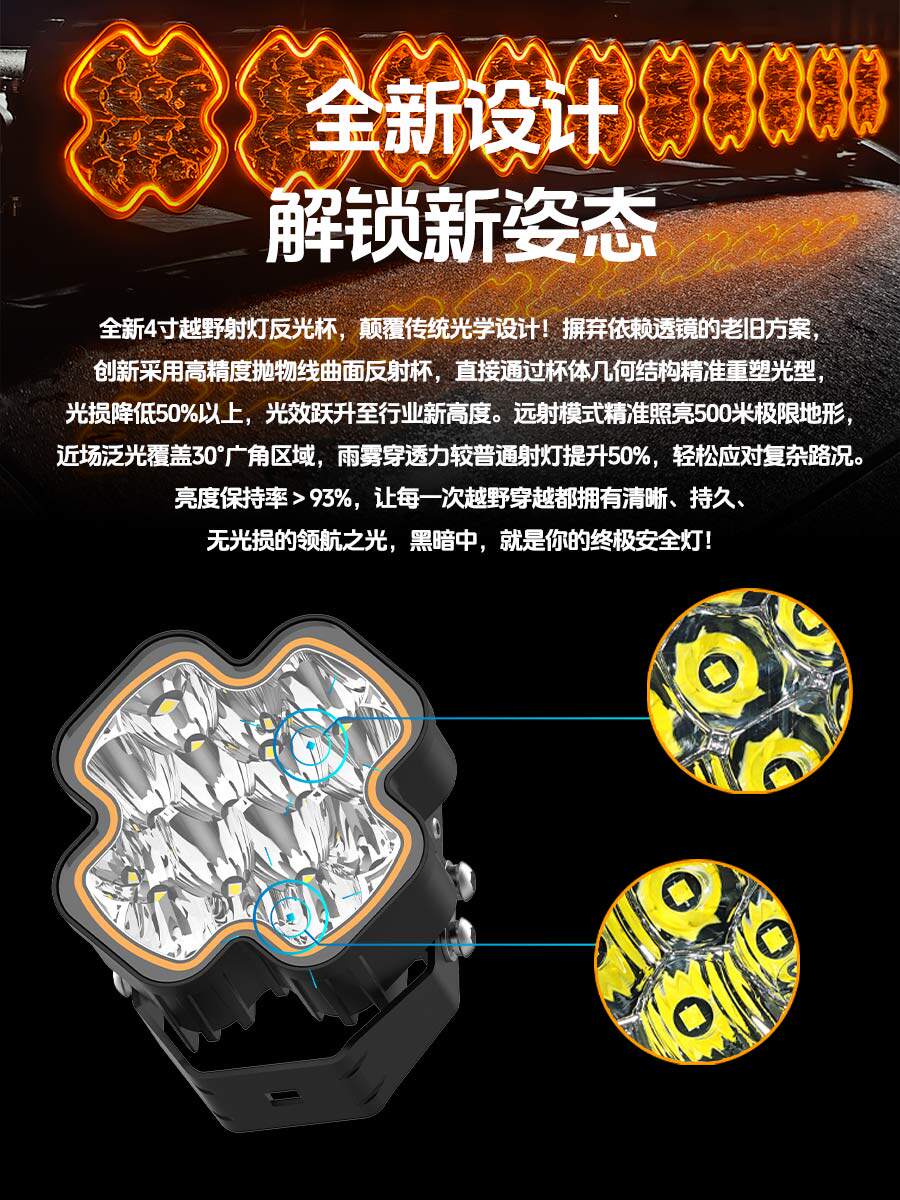 Внедорожные огни 星芒系列a柱射灯坦克牧马人烈马led高亮聚光遥控防水越野辅助灯 No brand