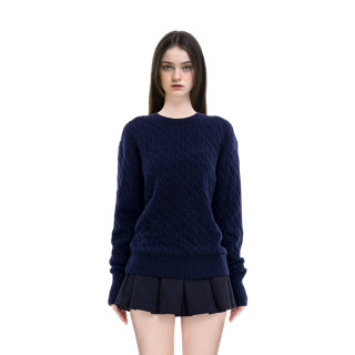 Bm sweater women's round neck twist 2025 new autumn and winter loose slimming high-end american retro pullover sweater