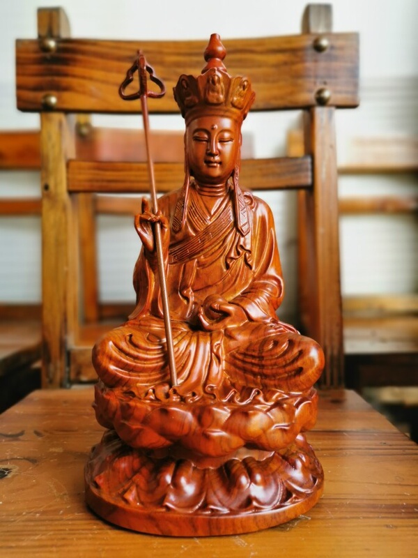 Wood Carving of Ksitigarbha Bodhisattva, Purely Handmade by Master Craftsmen, Made of Rosewood, for Worship in Buddhist Halls and Home Use Wood Carving of Ksitigarbha Bodhisattva, Purely Handmade by Master Craftsmen, Made of Rosewood, for Worship in Buddhist Halls and Home Use