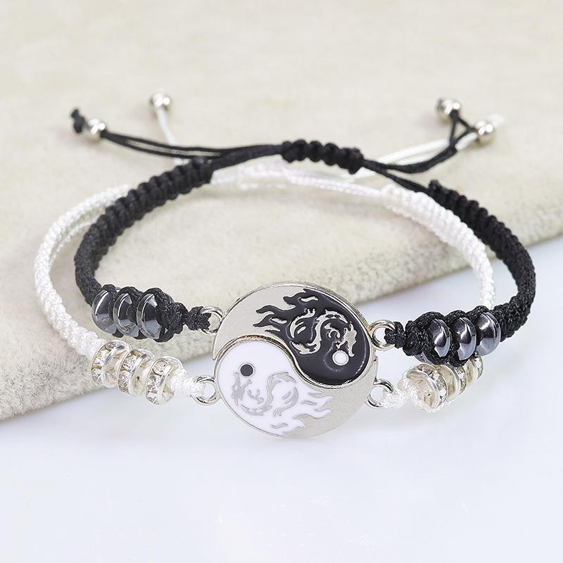 Chinese Style Retro Handmade Tai Chi Yin Yang Dragon Bracelet for Men and Women, Couple Bracelets, a Pair of Student Woven Gifts, Trendy Chinese Style Retro Handmade Tai Chi Yin Yang Dragon Bracelet for Men and Women, Couple Bracelets, a Pair of Student Woven Gifts, Trendy