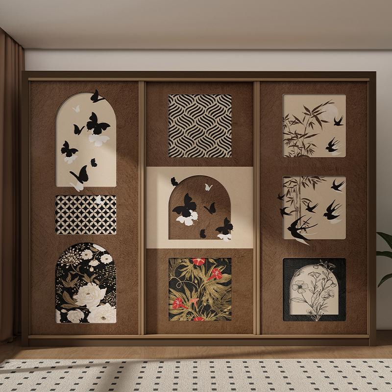 French-Style Vintage Wardrobe Stickers for Bedroom Renovation, Chinese-Style Sliding Door Decoration, Study Cabinet Door Stickers, Cabinet Door Cover-Up Stickers