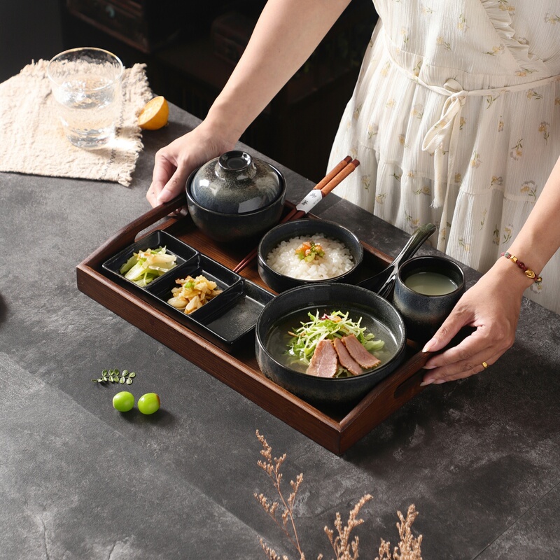 Japanese-Style Retro Ceremonial Tableware Set for One Person, Exquisite Single-Serving Dining Set for Guesthouses and Inns Japanese-Style Retro Ceremonial Tableware Set for One Person, Exquisite Single-Serving Dining Set for Guesthouses and Inns