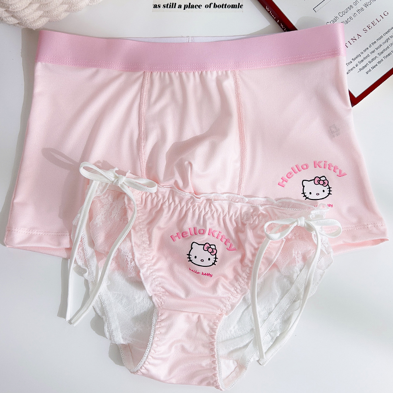 Pink Hello Kitty Couple Underwear, One for Men and One for Women, Lace Tie-Up, Sexy Pure Desire Kt Style for Men and Women