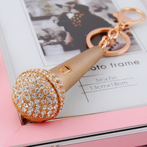 Hot selling microphone key chain diamond microphone key chain creative KTV opening event small gift pendant flash diamond