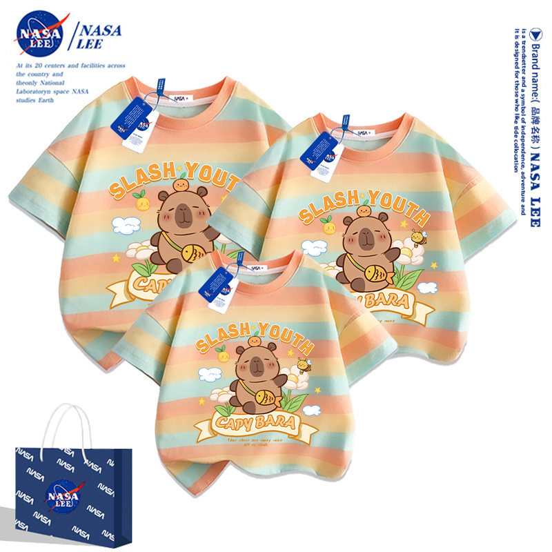 Летняя одежда для родителей и детей NASA Kapibala для семьи из трех человек, футболки с короткими рукавами, новинка 2024 года, летняя одежда для матерей и женщин высокого класса
