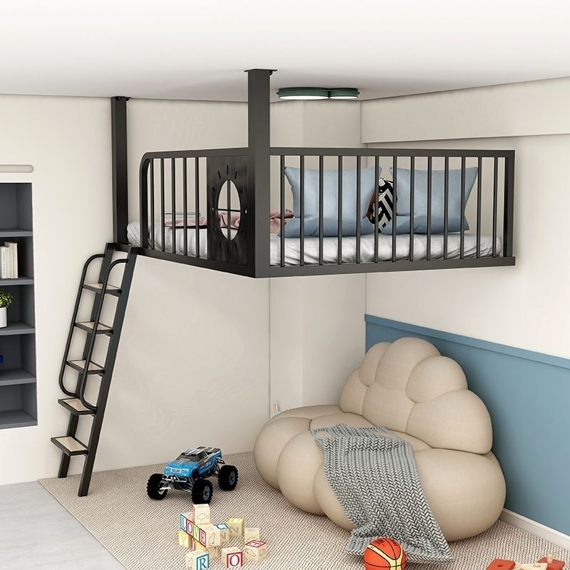 Wrought Iron Loft Bed with Hanging Bed, Open Space under the Bed, Wall-Mounted Suspended Bed with Desk Underneath, Children's Bunk Bed