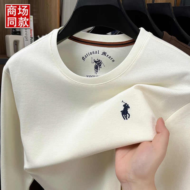 Authentic Polo Crew Neck Long-Sleeve T-Shirt for Men, Pure Cotton with Embroidered Pony Logo, Short-Sleeve Base Shirt for Spring and Autumn