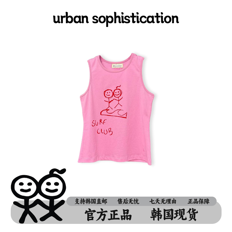 Urban Sophistication Stickman Graffiti Print Pink Slim Fit Short Sleeveless Vest Top for Women