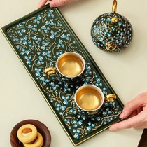 (Suning self-operated) Emerald green honeysuckle teapot high-end gold-painted tea set household ceramics 2858
